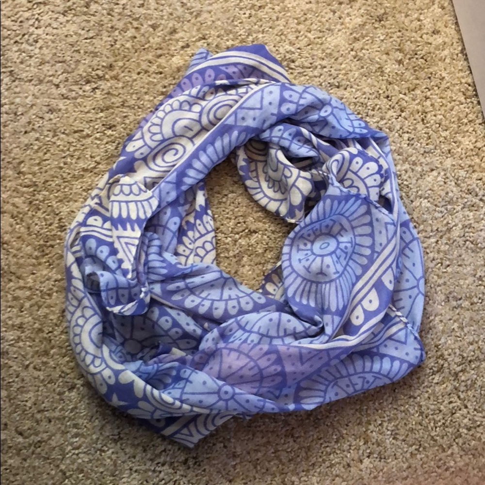 Purple and white patterned scarf